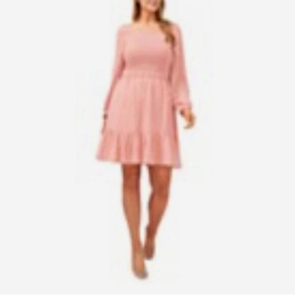 1.STATE Women’s 2X Pink Smocked Ruffle Dress Boho Square Neck Flowy Midi NWT - Picture 9 of 9